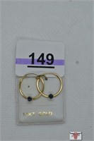 14kt Gold Hoop Earrings w/Blue Stones