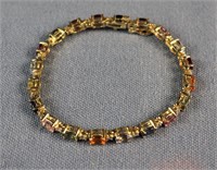 14K Yellow Gold Multi-Color Stone Link Bracelet