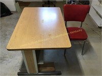 School desk and red vinyl chair