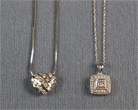 2- 14K White Gold Diamond Necklaces