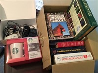 Box lot of books & Starbucks coffee & mug &