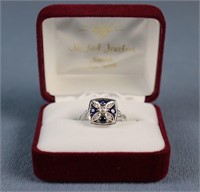 14K White Gold Sapphire Diamond Melee Ladies Ring