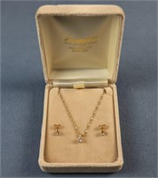 14K Yellow Gold Diamond Pendant Necklace, Earrings