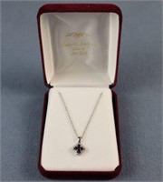 14K White Gold Sapphire/ Diamonds Pendant Necklace