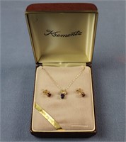 14K Yellow Gold Amethyst Pendant Necklace, Earring