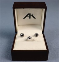 14K White Gold & Diamond Ring + Earrings Suite
