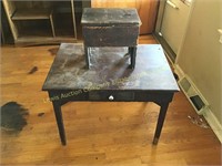 Vintage wooden shoe shine box & small end table