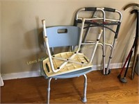2 shower chairs & folding wheeled walker