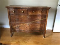 Antique wood chest of drawers on casters w/ 4