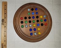 Vintage Wooden Solitaire Game and Marbles