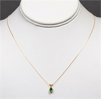 14K Gold Oval Chrome Diopside Pendant Necklace