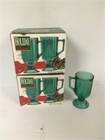 8 (Total) Indiana Glass Green  Holiday Mugs