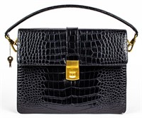 Black Embossed Faux Leather Handbag