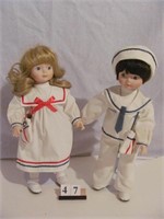 1 lot of 2, 14"  Boy & Girl Sailor Dolls