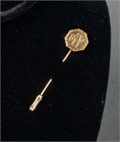 Vintage 14K Yellow Gold Initial Signet Stick Pin