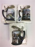 3 Franklin Mint Steins With Eagles