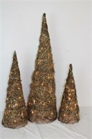 3 Lighted Gold Twig trees