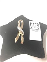 18k Yellow Gold and Diamond Cancer Awareness Pin