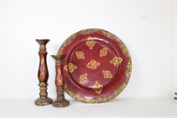 Decorative Plate and 2 Candle Holders