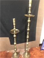 Pair Brass Floor Candlesticks 67"h and 50"h
