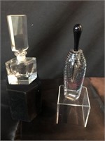 2 Glass Perfume bottles One is signed