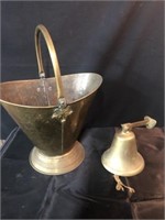Brass bucket and dinner bell