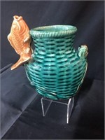 Mojolica Like Pottery vase with fish handle