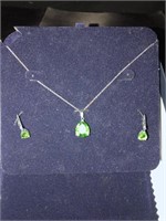 Helenite Necklace & Earings W/ Green Gem Stones