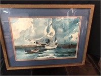 Framed Watercolor of Sil boat.  No Signature