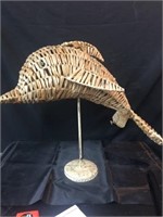 Decorative Wicker Dolphin on Metal Stand