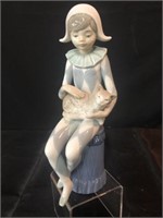 NAO Figurine Girl with Cat 3135 9"Tall