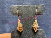 10K rose gold pink stone dangle earrings