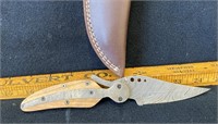 Damascus Steel Folding Knife with Sheath