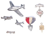 Lot of 7 WW2 Silver Pins - Military Memorabilia