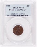 Coin 1955 Double Die Lincoln Cent PCGS AU50