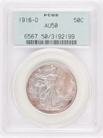 Coin 1916-D Walking Liberty Half Dollar PCGS AU50