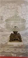 Vintage Marble Base Metal Footed Glass Bowl