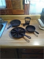 Cast iron frying pans and match holder
