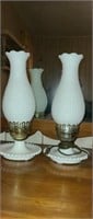 Pair of vintage milk glass lamps
