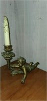 Vintage Heavy Brass Candle Holder w Candle