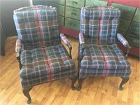 Pair of Plaid Fabric Armchairs