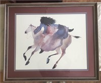 Watercolor Girl on Horse Framed Artwork