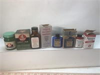 Vintage advertising lot bottle of tins with