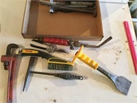 Pipe wrench, slag hammer, brush & more