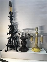 Vintage lot of scrolled lamps and candle holders
