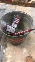 galvanized bucket and flags