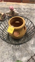 metal egg basket and plastic flower pot