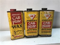 Vintage lot of three Johnson’s car plate auto wax