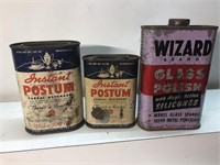 Vintage advertising cans Instant Postum cereal