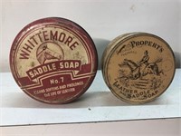 Vintage lot of two saddle soap tins Whittemore
